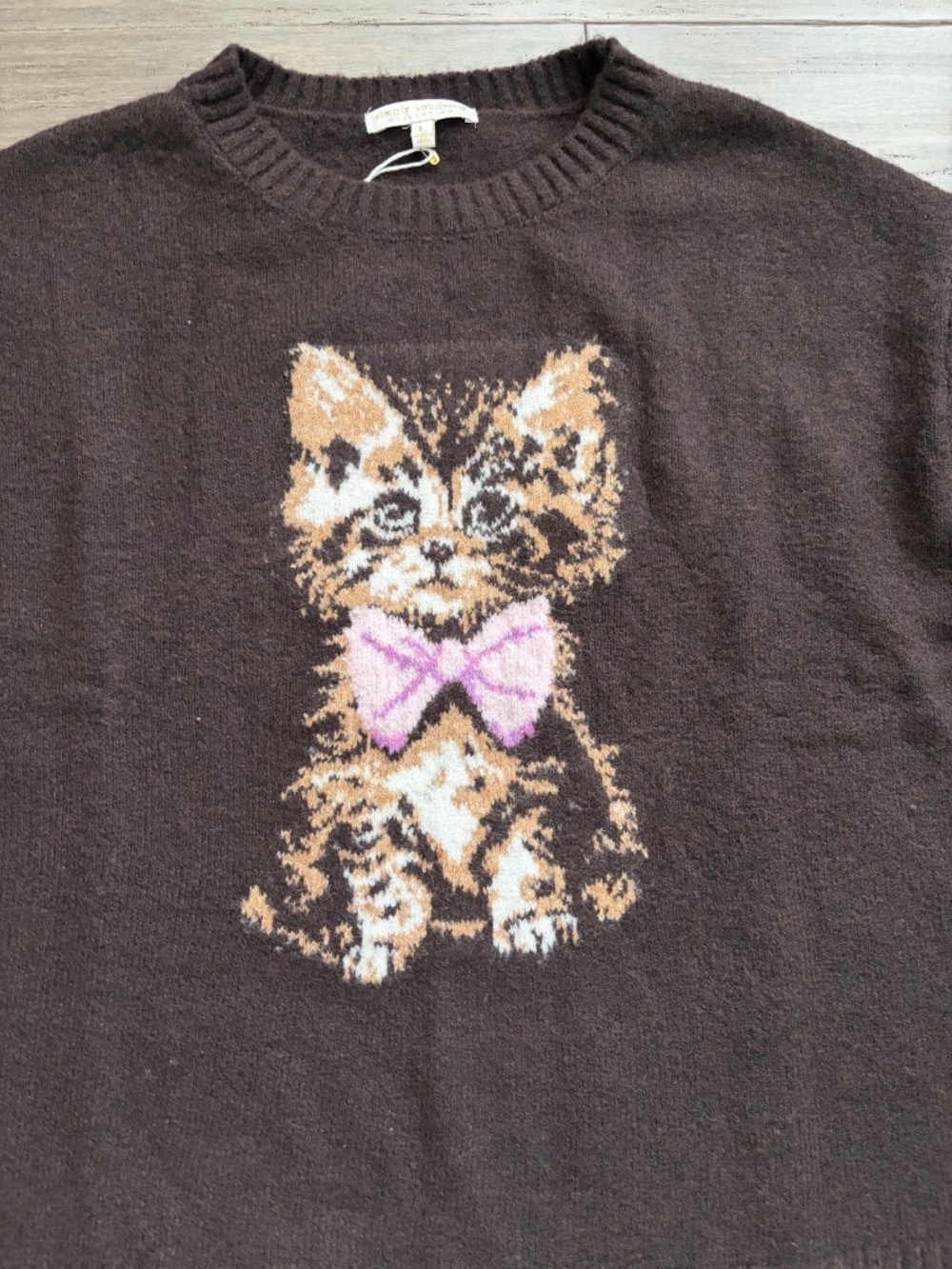 NWT Simply Southern Anastasia Kitty Cat Sweater Women's L Chocolate Brown